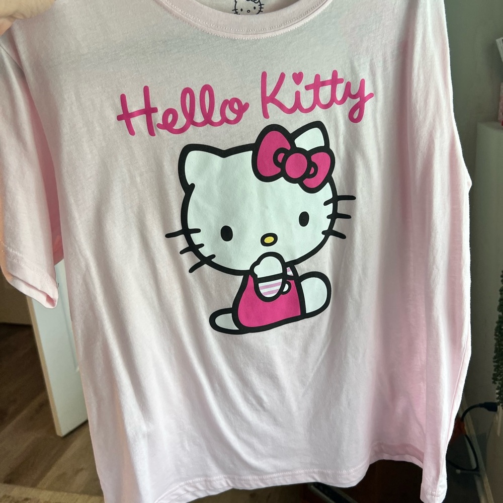 Hello Kitty Light Pink and Black Logo Tee